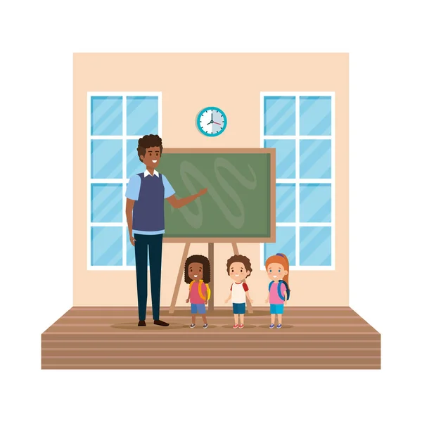 Lärare hane med skolbarn i klassrummet — Stock vektor
