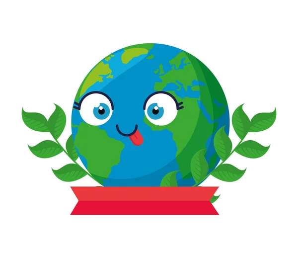 Världen planet jord med blad karaktär — Stock vektor