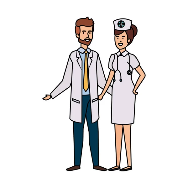 Пара професійних персонажів лікарів та медсестер — стоковий вектор