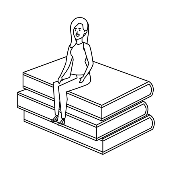 Молодая учительница женщина сидит в книгах персонаж — стоковый вектор
