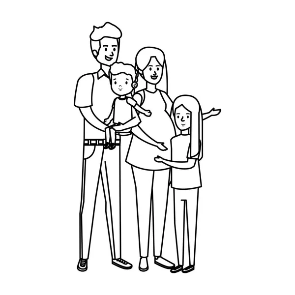 Couple de parents avec fils et fille personnages — Image vectorielle