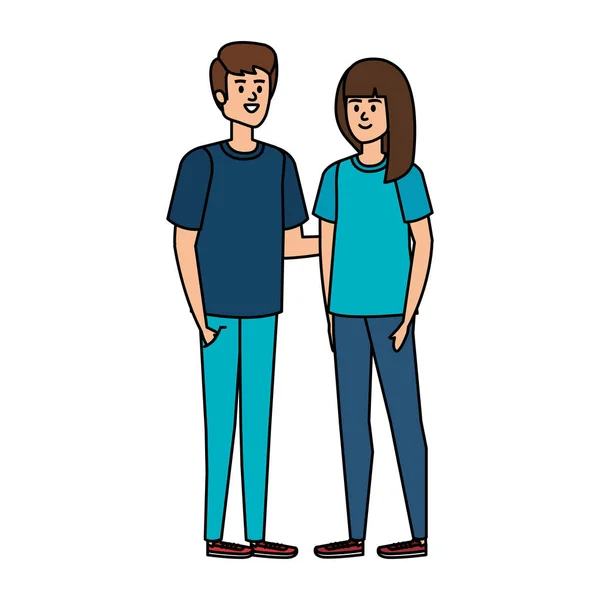 Jóvenes avatares pareja personajes — Vector de stock