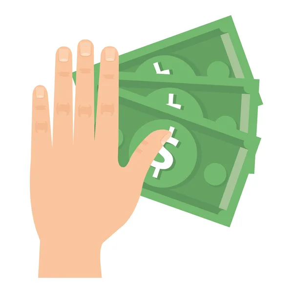 Hand with bills dollars money icon — Stock Vector