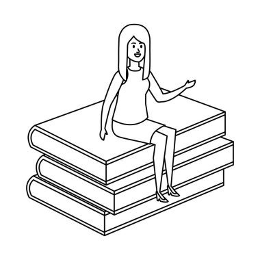 Genç bayan öğretmen kitap karakterinde oturuyor.