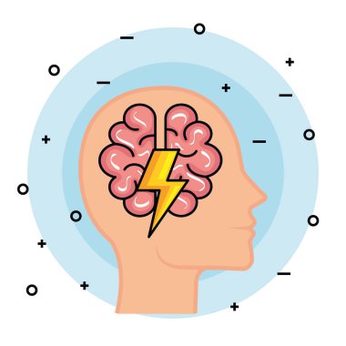 beyin ve gök gürültüsü ile siluet adam kafa