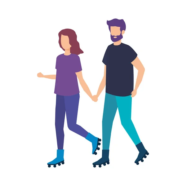 Pareja en patines personajes — Vector de stock