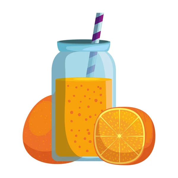 Fresh tangerine with juice pot and straw — Stock Vector