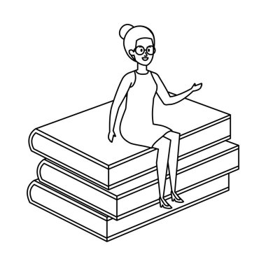 Genç bayan öğretmen kitap karakterinde oturuyor.