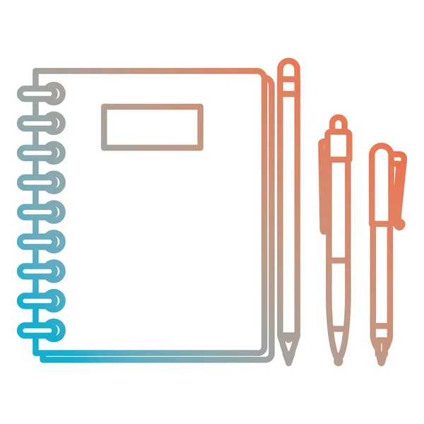 École de cahier avec crayon et stylos — Image vectorielle