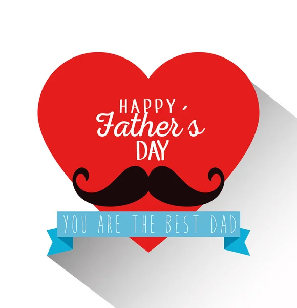 Carte de coeur avec moustache et ruban à la fête des pères — Image vectorielle