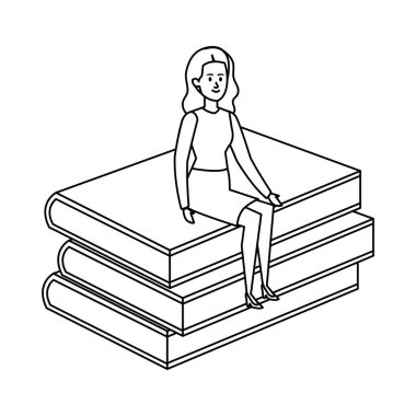 Genç bayan öğretmen kitap karakterinde oturuyor.