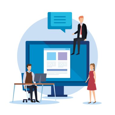 bilgisayar belge ve sohbet balonu ile işadamları