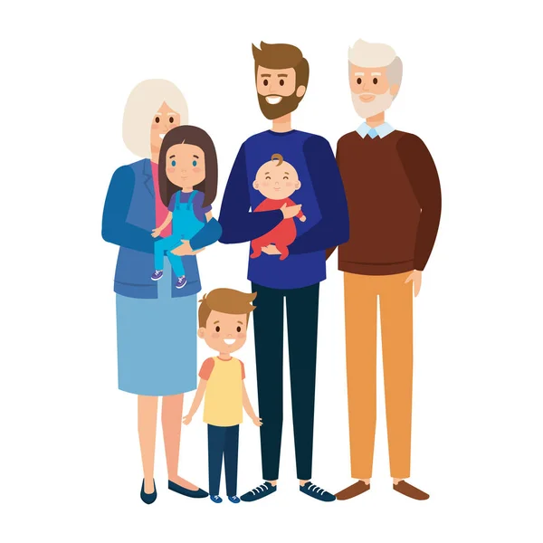 Grandparents couple with son and little kids — Stock Vector