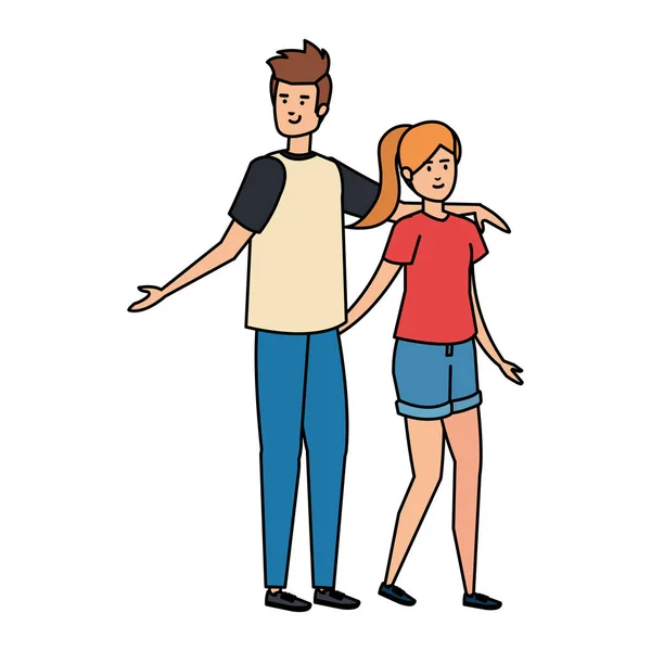 Jeune couple avatars personnages — Image vectorielle