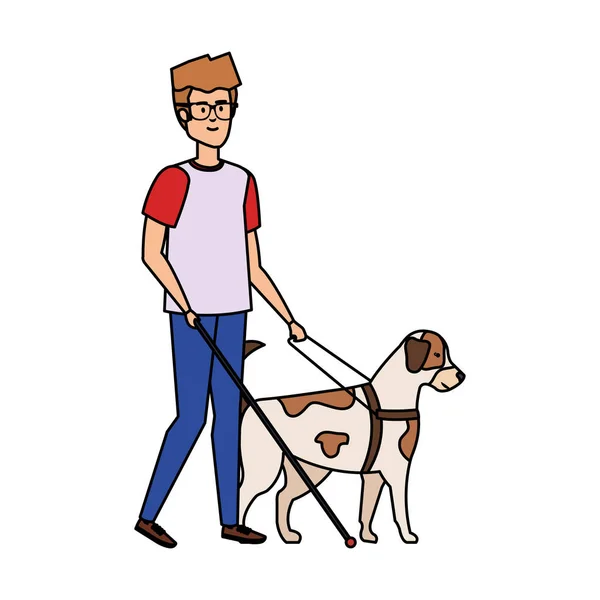 Blinde man met geleidehond — Stockvector