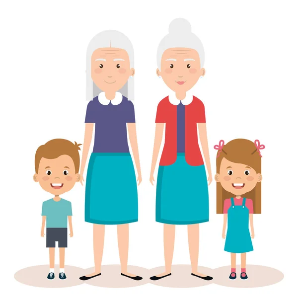 Grandparents group with grandchildren avatars — Stock Vector