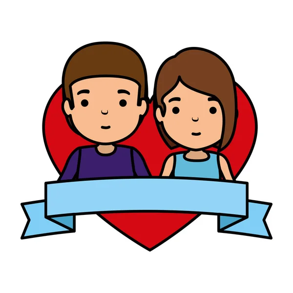 Joven pareja en corazón avatares caracteres — Vector de stock