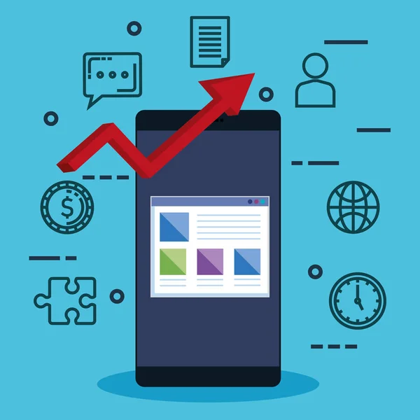 Smartphone con business marketing — Vettoriale Stock