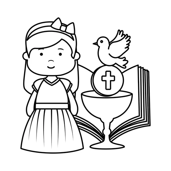 Niña con biblia y cáliz primera comunión — Archivo Imágenes Vectoriales