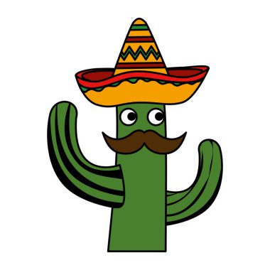 Meksikalı şapka ve bıyık karakteri ile kaktüs