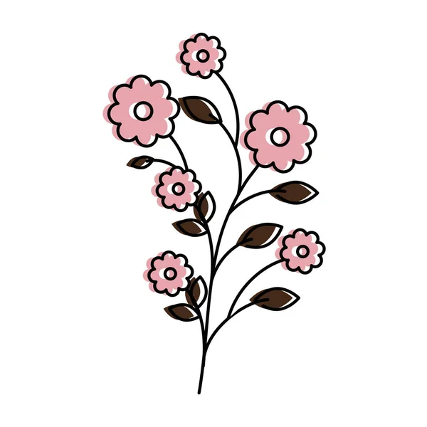 Hermosas flores con hojas decorativas — Vector de stock