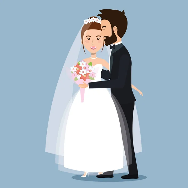字符新娘和新郎新婚夫妇牵手 — 图库矢量图片
