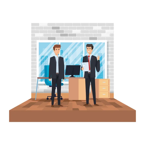 Couple of businessmen in the office scene — Stock Vector