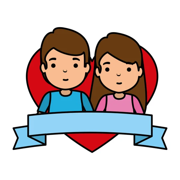 Joven pareja en corazón avatares caracteres — Vector de stock