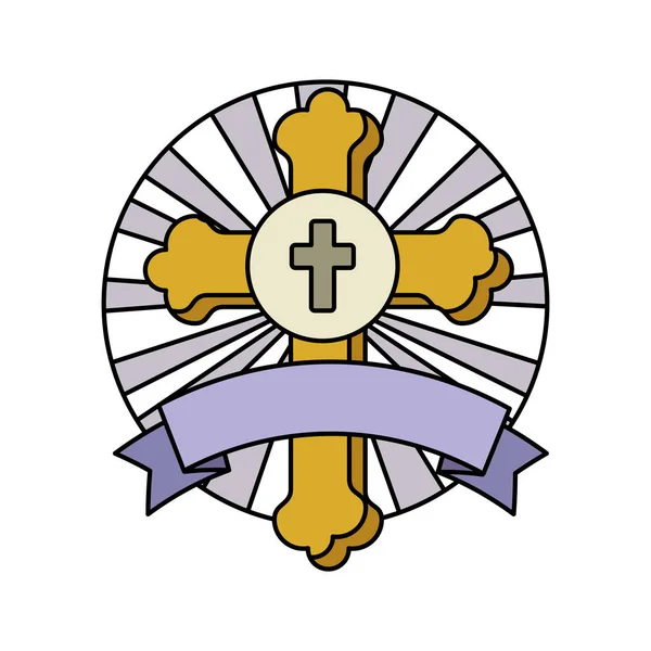 Première croix de communion avec cadre en ruban — Image vectorielle