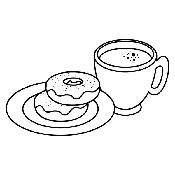 Taza de café con rosquillas dulces — Vector de stock