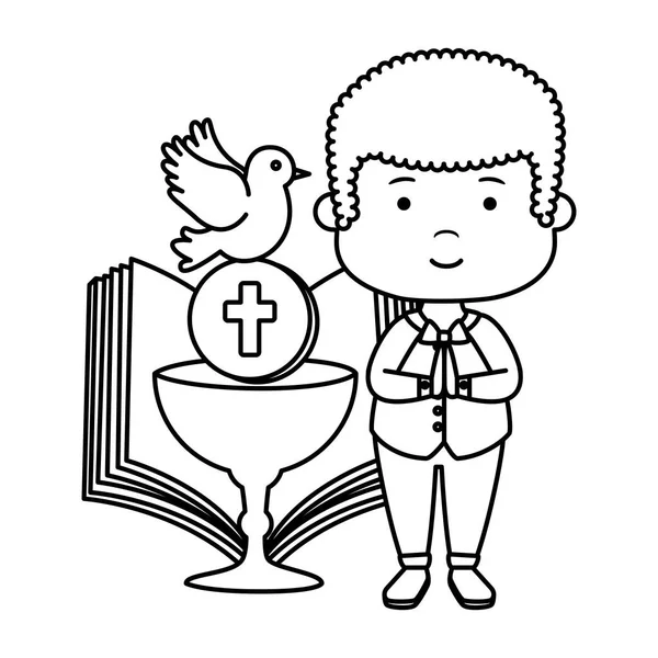 Kisfiú a Biblia és a kehely első Közösség — Stock Vector