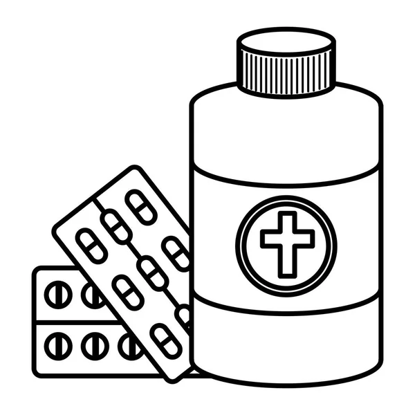 Tabletten Medikamente mit Flasche medizinische — Stockvektor