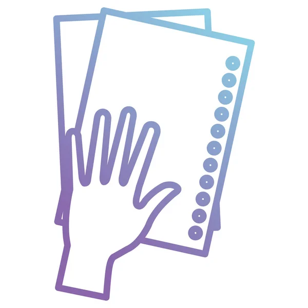 Main avec feuille d'école carnet — Image vectorielle