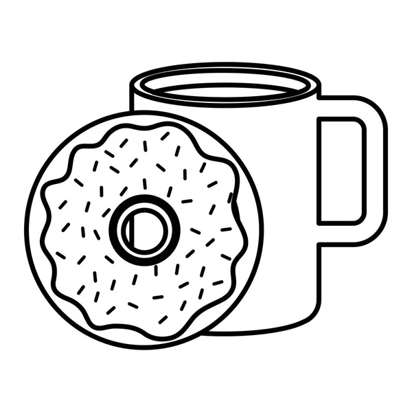 Xícara de café com donuts doces — Vetor de Stock