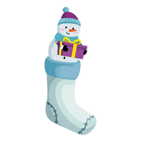 Bonitinho boneco de neve em meias natal — Vetor de Stock
