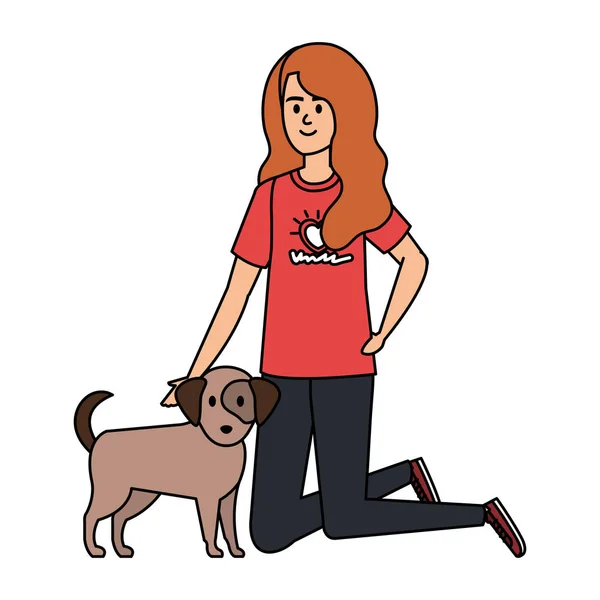 Ung kvinde frivillig med sød hund – Stock-vektor
