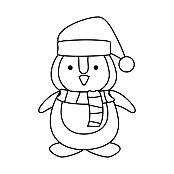 산타 클로스 모자와 귀여운 펭귄 — 스톡 벡터