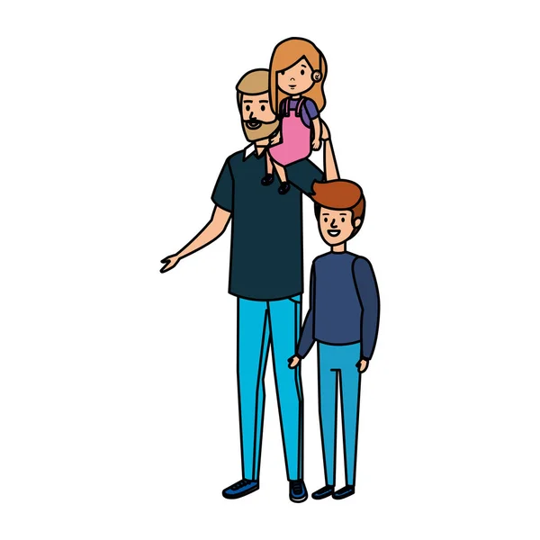 Pai com personagens filho e filha — Vetor de Stock