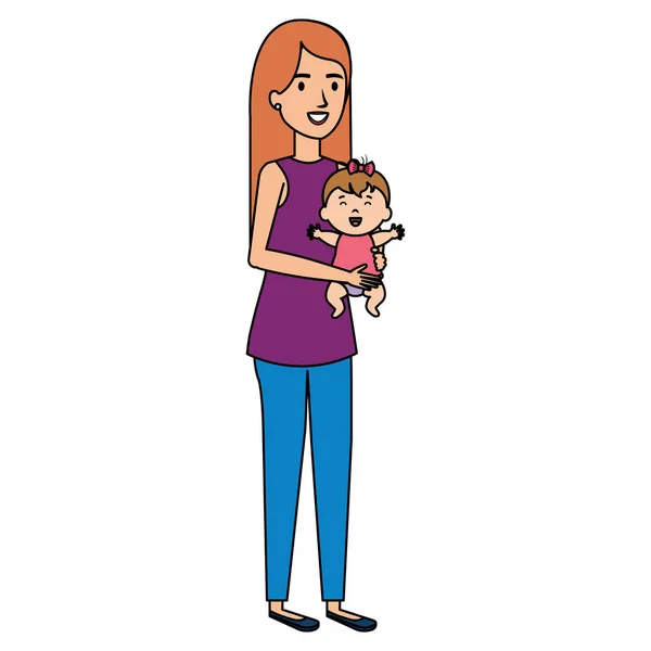 Madre levantando personajes de bebé — Archivo Imágenes Vectoriales