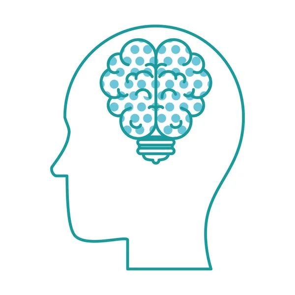 Lidský profil se žárovkou a mozkem — Stockový vektor