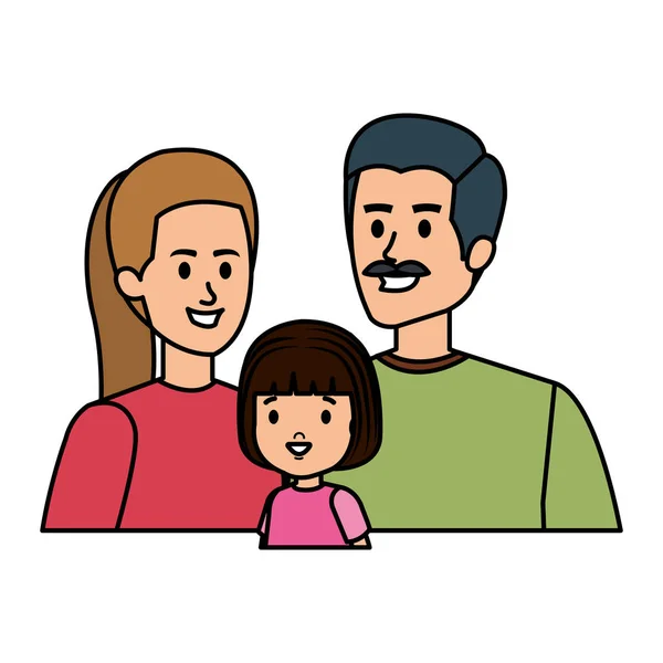 Padres pareja con hija personajes — Vector de stock