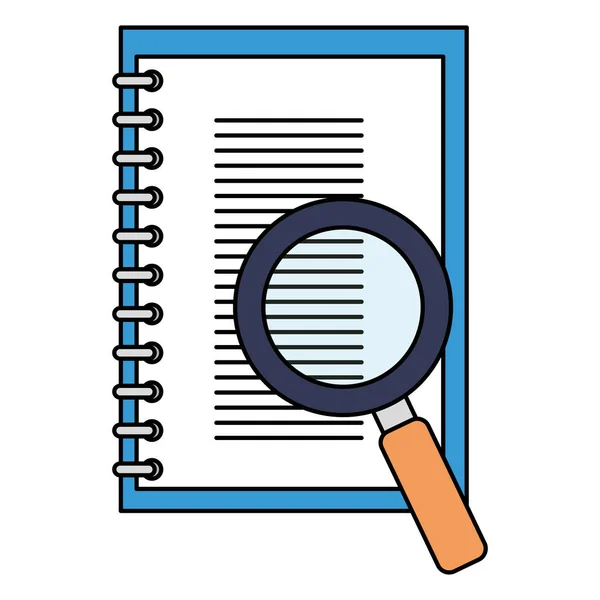 Notebook with magnifying glass isolated icon — Stock Vector