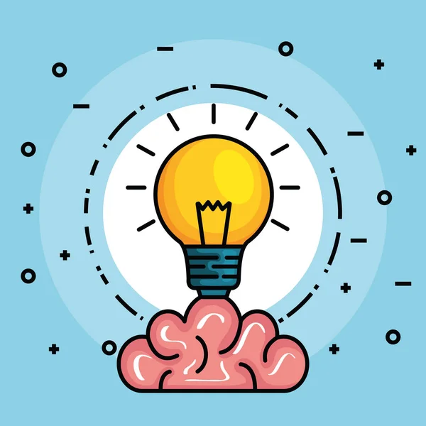 Label with brain and creative bulb idea — Stock Vector