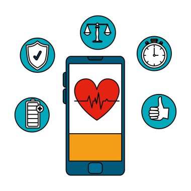kalp kardiyo ve sağlık simgeleri ile akıllı telefon
