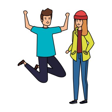 Genç çift Avatars karakterleri kutluyor