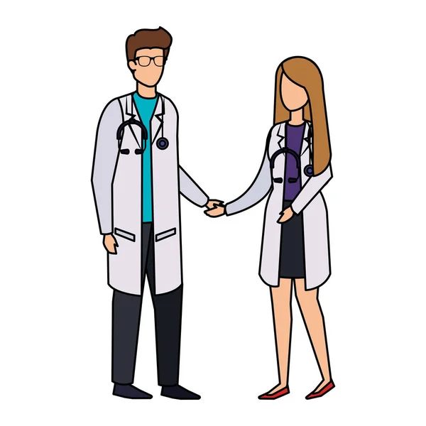 Pareja de profesionales médicos avatares personajes — Vector de stock