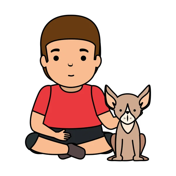 Menino bonito com personagem cão — Vetor de Stock