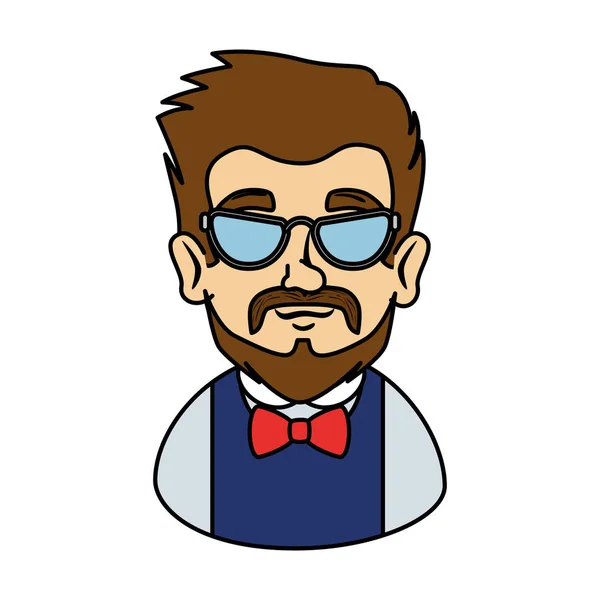 Homem hipster com bigode e óculos — Vetor de Stock