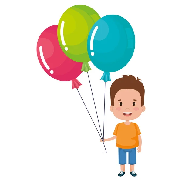 Happy little boy with balloons air character — Stock Vector