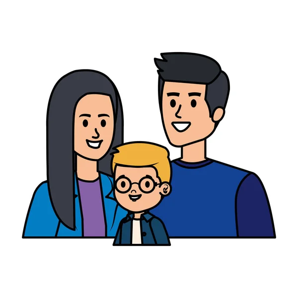 Parents couple with son characters — Stock Vector